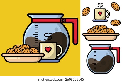 Delicious cake and cup of coffee illustration, vector, element design, eps 10, editable.