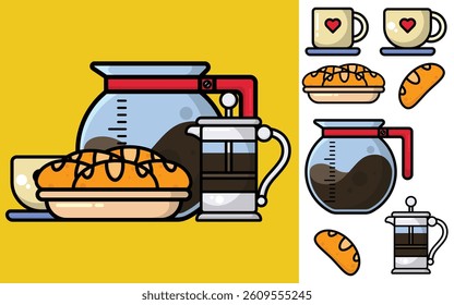 Delicious cake and cup of coffee illustration, vector, element design, eps 10, editable.