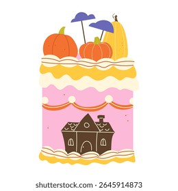 delicious cake decorated with pumpkins for Halloween