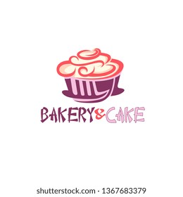 Delicious cake design, abstract vector illustration. Logotype for backery. Candy shop vector icon. Identity brand, logo, concept for web. Modern cake symbol.