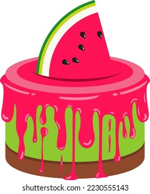 Delicious cake with fresh slice of watermelon
