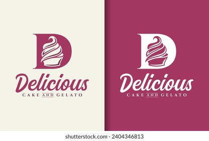 Delicious cake and gelato logo design. Abstract initial letter D Combined with sweet gelato or cake concept.