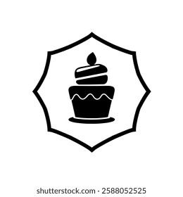 Delicious Cake Icon: Perfect for Bakery Logos and Sweet Treats. A simple, elegant design symbolizing birthdays, celebrations, and delightful desserts.