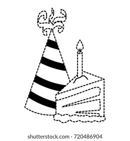 delicious cake portion with candle and hat