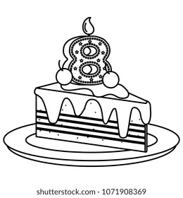 delicious cake portion with number eight