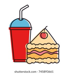delicious cake portion with soda