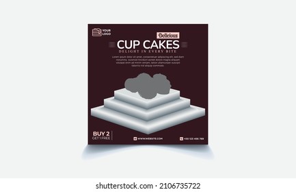 Delicious Cake Social Media Post Template, Vector Illustration