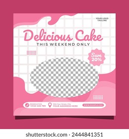 Delicious cake social media post banner square vector template