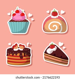 Delicious cake sticker set illustration