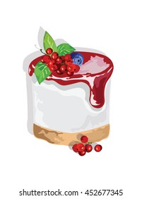 Delicious cake Vector isolated.  Vector cake slice isolate. Cranberry fruits jam topic 