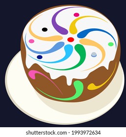 
Delicious cake with white icing and bright caramel, cupcake
