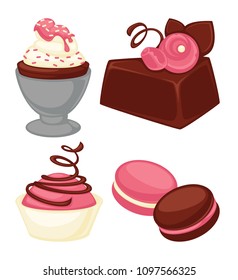 Delicious cakes, soft muffins and crispy macaroons set