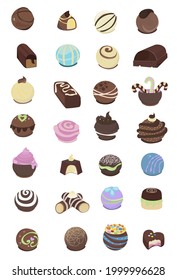 Delicious candies and chocolates, sweet vectors.
