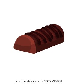 Delicious candy bar from cocoa beans. Tasty chocolate confectionery. Dessert for tea or coffee break. Decorative element for flyer of sweets shop. Detailed vector icon