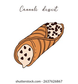 Delicious cannoli dessert with filling cream, chocolate and ricotta cheese. Sweet treat goods bakery culinary and super tasty. Baked snack outline art