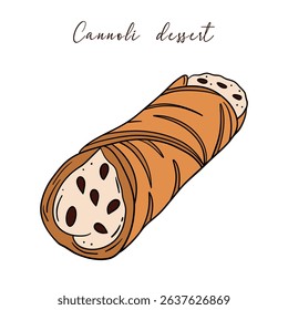 Delicious cannoli dessert with filling cream, chocolate and ricotta cheese. Sweet treat goods bakery culinary and super tasty. Baked snack outline art