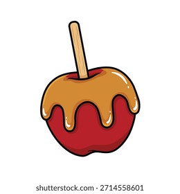 Deliciosa maçã de doce de caramelo em um vetor de vara ícone de ilustração em estilo de desenho animado plano isolado no fundo branco