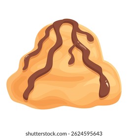 Delicioso doce de caramelo com garoa de chocolate que flui para baixo lados sobre fundo branco