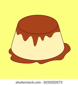 A delicious caramel pudding illustration with glossy topping and smooth texture. Perfect for dessert menus, cafe designs, food blogs, stickers, and sweet-themed creative projects.