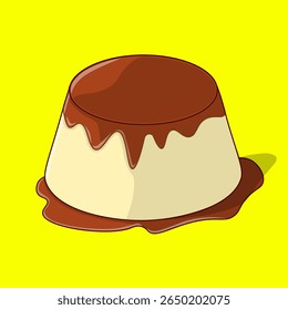 Uma deliciosa ilustração de pudim de caramelo com cobertura brilhante e textura suave. Perfeito para menus de sobremesa, projetos de cafés, blogs de alimentos, adesivos e projetos criativos com temas doces.