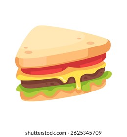 Delicious cartoon-style cheeseburger with fresh toppings
