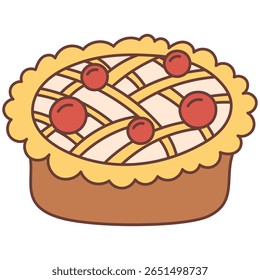 Delicious cartoon-style cherry pie vector illustration with a lattice crust and bright red berries