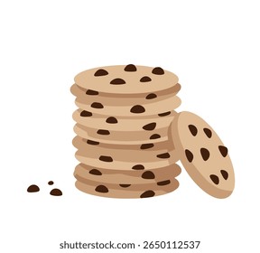 Delicious cartoon-style cookies with chocolate chips, perfect for food-related designs and packaging.