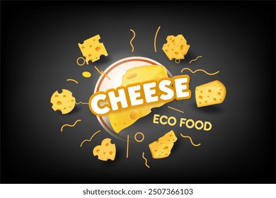 Delicioso fondo de queso en la Ilustración vectorial de pizarra.