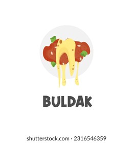 Delicious Cheese Buldak Korean Food Illustration Logo