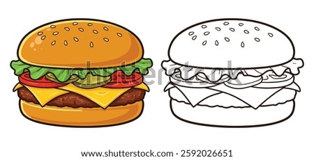 Delicious Cheese Burger vector Clipart Illustration with a white background 
