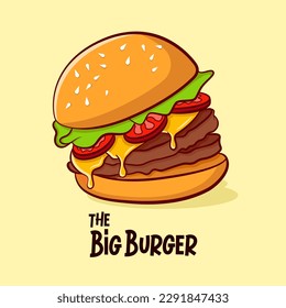 Delicious cheese hamburger flat vector illustration. Suitable for design element of fast food, restaurant, and American cheeseburger cartoon vector. 