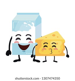 delicious cheese piece and milk box kawaii characters