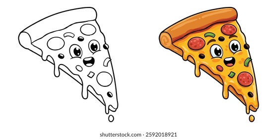 Delicious cheese pizza Slice vector Clipart Illustration with a white background 