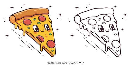Delicious cheese pizza Slice vector Clipart Illustration with a white background 