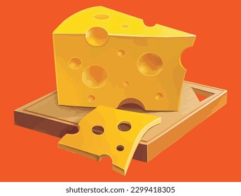 Delicious Cheese Slices Cartoon Style Design Isolated Vector Illustration