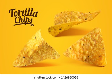 Delicious cheese tortilla chips in 3d illustration