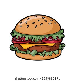 Delicious Cheeseburger Cartoon icon vector Illustration for Fast Food and Restaurants  on white background 