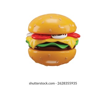 Delicious cheeseburger icon 3d render concept of fast-food juicy burger vector illustration