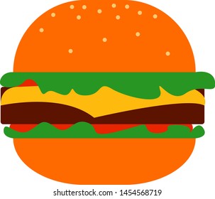 Delicious cheeseburger, illustration, vector on white background.