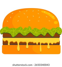 Delicioso cheeseburger com alface e derretido queijo vetor ilustração