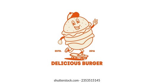 delicioso logo de cheeseburger vectorial caricatura