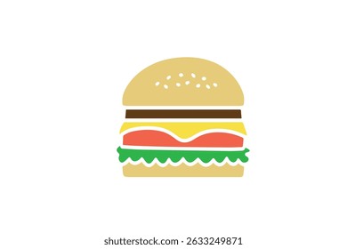 "Delicious Cheeseburger Vector Illustration – Colorful Fast Food Icon" Isolated On White Background