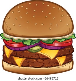 Delicious cheeseburger. Vector illustration with simple gradients. All in a single layer.