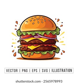 Delicious Cheeseburger Vector Illustration - Vibrant and Mouthwatering Design