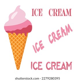 Delicious cherry, raspberry, strawberry ice cream with lettering. Editable design for posters, menus, flyers, advertisements.