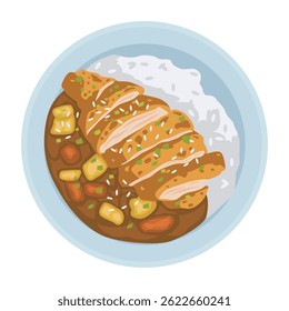 Delicious chicken katsu curry vector. Japanese specialty food
