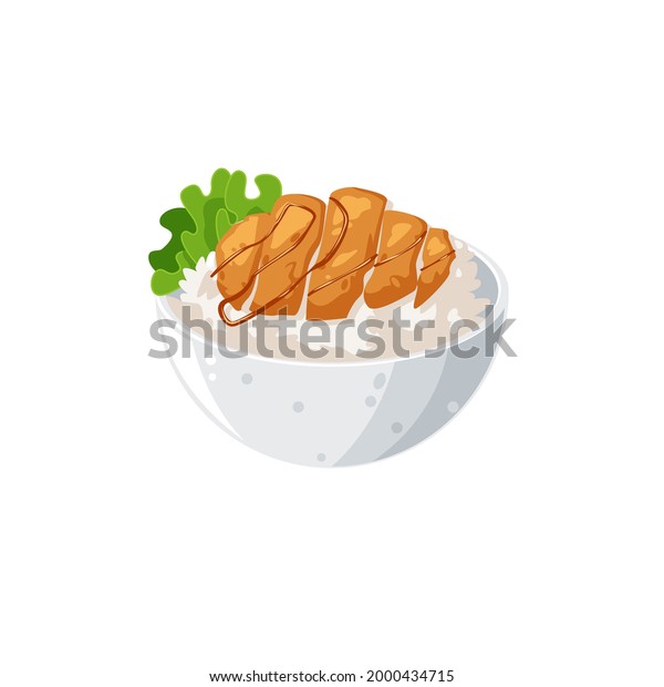 Delicious\
chicken katsu with rice vector\
illustration