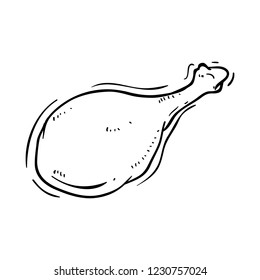 delicious chicken leg with doodle style on white background