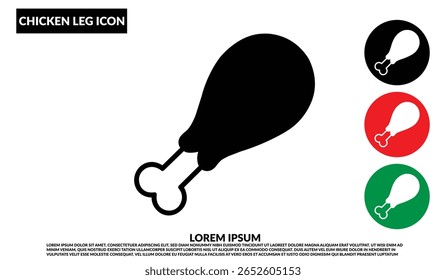 Delicious chicken leg drumstick, Black chicken drumstick silhouette icon with bone, Chicken leg silhouette on white background
