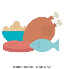 delicious chicken meat with fish and ham